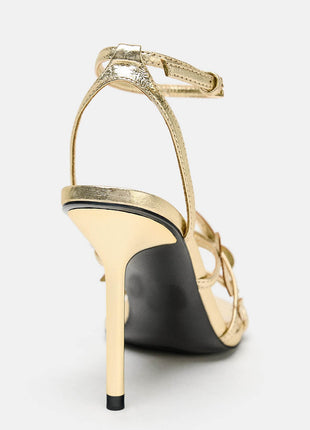 Leaf Detail Slingback High Heeled Sandals