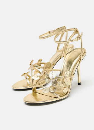 Leaf Detail Slingback High Heeled Sandals