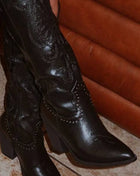 Studded Detail Western Cowgirl Knee High Boots