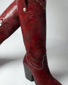 Studded Detail Western Cowgirl Knee High Boots