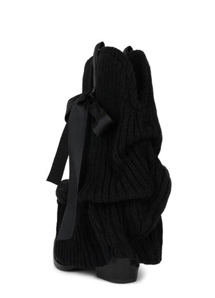 Ribbed Knit Western Fold Over Ankle Boots Withe Bow Details