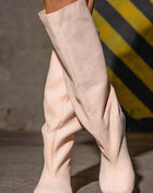 Faux Suede Slip-On Knee-High Boots - Beige