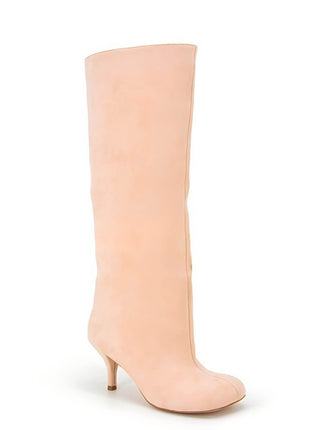 Faux Suede Slip-On Knee-High Boots - Beige