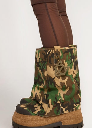 Camo Canvas Fold Over Round Toe Chunky Platform Boots