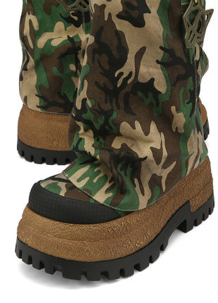 Camo Canvas Fold Over Round Toe Chunky Platform Boots