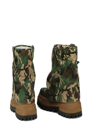 Camo Canvas Fold Over Round Toe Chunky Platform Boots