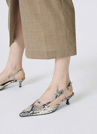 Faux Python-Print Leather Pointed Toe Slingback Stiletto Heel Pumps