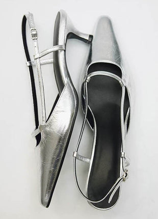 Faux Leather Pointed Toe Slingback Stiletto Heel Pumps