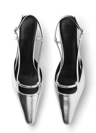 Faux Leather Pointed Toe Slingback Stiletto Heel Pumps