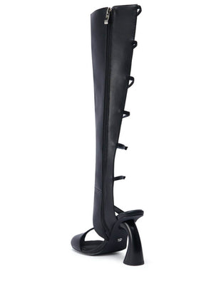 Black Faux Leather Multi Strap Asymmetrical Gladiator Sandal