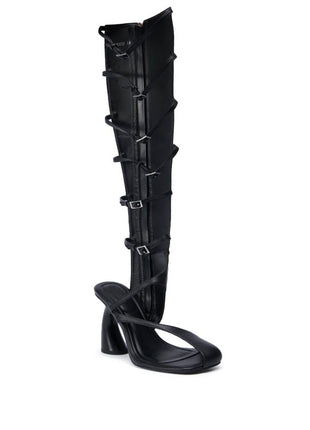 Black Faux Leather Multi Strap Asymmetrical Gladiator Sandal