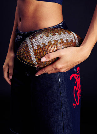 Rhinestone Football Evening Clutch With Straps