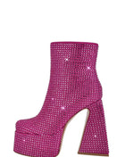 Rhinestone-Embellished Platform High Block Heel Ankle Bootie