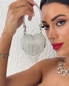Rhinestone Heart-Shaped Evening Mini Clutch Bag With Fringe