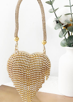 Rhinestone Heart-Shaped Evening Mini Clutch Bag With Fringe