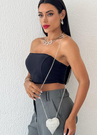 Rhinestone Heart-Shaped Evening Mini Clutch Bag With Fringe