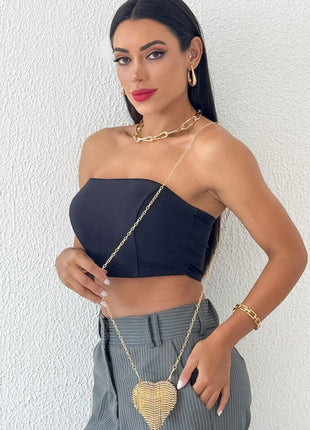 Rhinestone Heart-Shaped Evening Mini Clutch Bag With Fringe