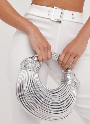 Faux Leather Noodles Knotted Top Handle Clutch Bags