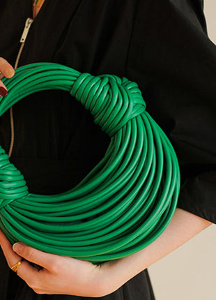 Faux Leather Noodles Knotted Top Handle Clutch Bags
