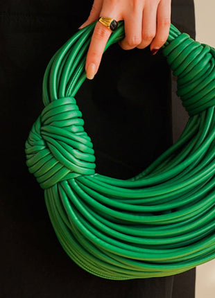 Faux Leather Noodles Knotted Top Handle Clutch Bags