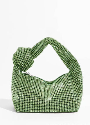 Rhinestone Knot-Handle Slouchy Dumpling Bling Shoulder Bag