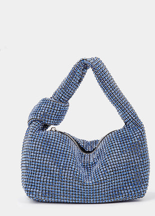 Rhinestone Knot-Handle Slouchy Dumpling Bling Shoulder Bag