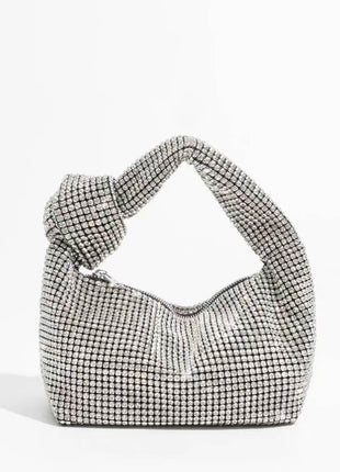Rhinestone Knot-Handle Slouchy Dumpling Bling Shoulder Bag