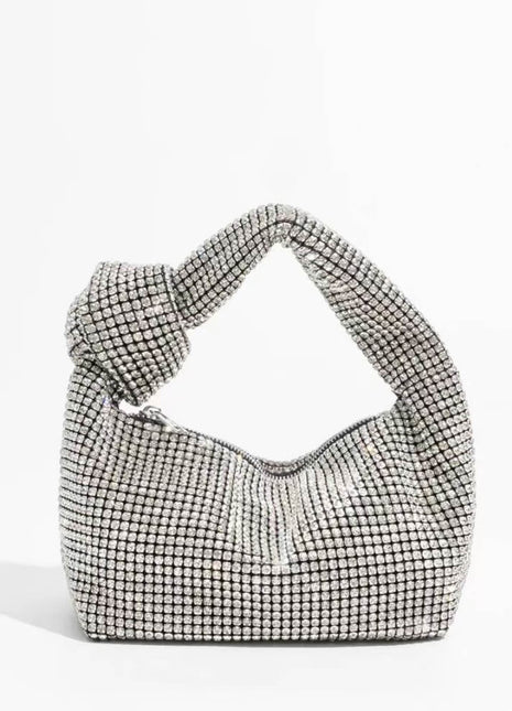 Rhinestone Knot-Handle Slouchy Dumpling Bling Shoulder Bag