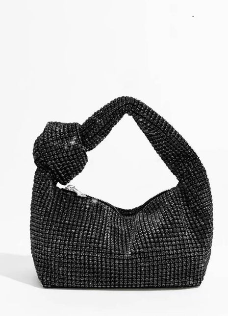 Rhinestone Knot-Handle Slouchy Dumpling Bling Shoulder Bag