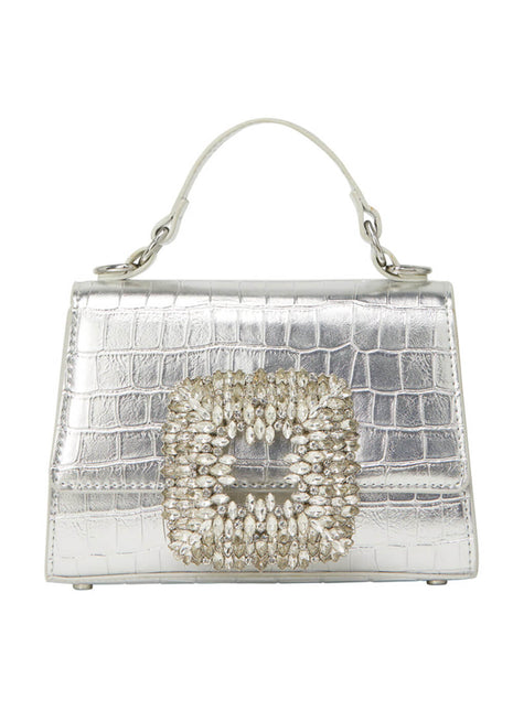 Rhinestones Embellished Crocodile Mini Crossbody Handbag