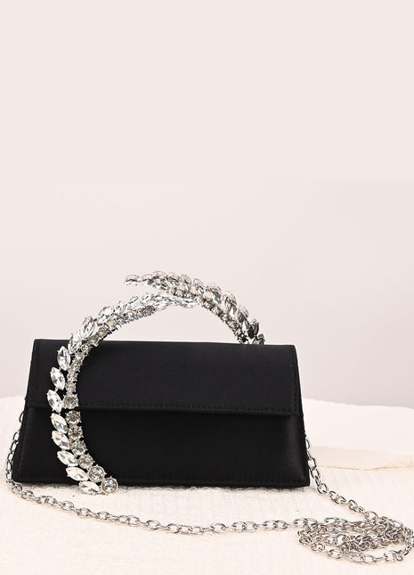 Crystal-Embellished Spiral Handle Satin Evening Clutch