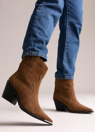 Suede Pointed Toe Western Ankle Boots