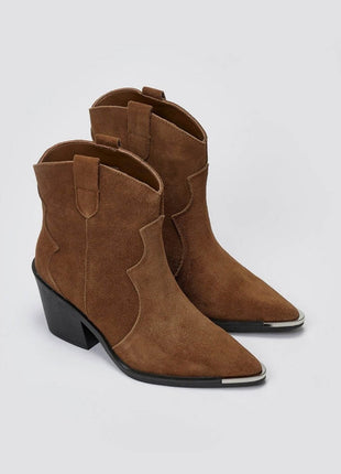 Suede Pointed Toe Western Ankle Boots