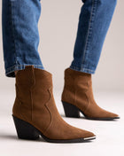 Suede Pointed Toe Western Ankle Boots