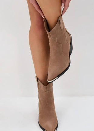 Suede Pointed Toe Western Ankle Boots