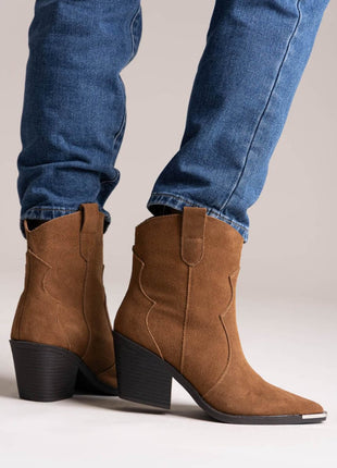 Suede Pointed Toe Western Ankle Boots