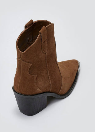 Suede Pointed Toe Western Ankle Boots