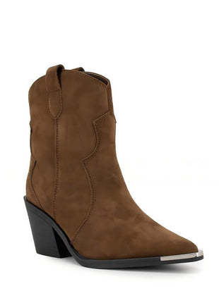 Suede Pointed Toe Western Ankle Boots