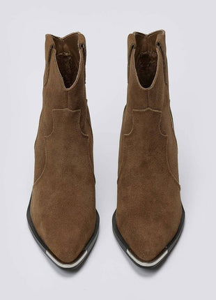 Suede Pointed Toe Western Ankle Boots