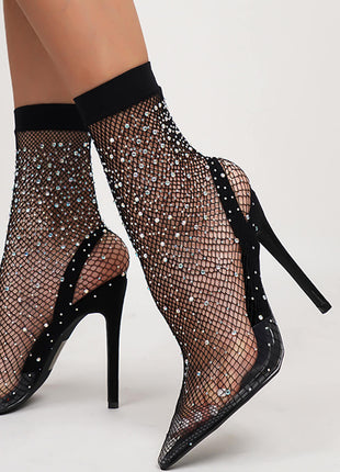 Black Clear Perspex Fishnet Ankle Sock Heels