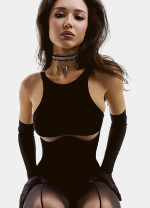 Black High Scoop Neckline Cut-Out Underwire One Piece Swimsuit