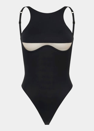 Black High Scoop Neckline Cut-Out Underwire One Piece Swimsuit