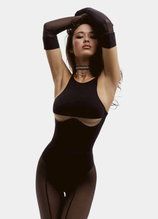 Black High Scoop Neckline Cut-Out Underwire One Piece Swimsuit