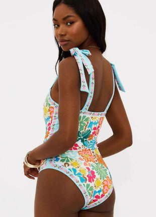 Floral Tie Shouler One-Piece Swimsuit