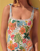 Floral Tie Shouler One-Piece Swimsuit