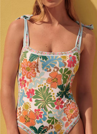 Floral Tie Shouler One-Piece Swimsuit