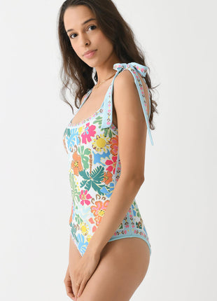 Floral Tie Shouler One-Piece Swimsuit
