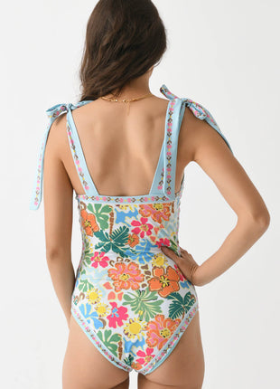 Floral Tie Shouler One-Piece Swimsuit