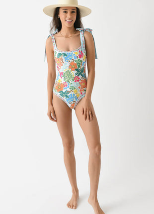 Floral Tie Shouler One-Piece Swimsuit