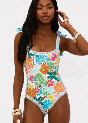 Floral Tie Shouler One-Piece Swimsuit